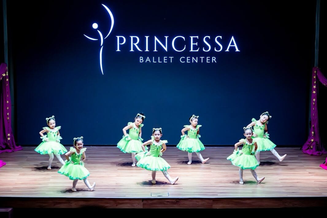 Dancers in green tutus on the Princessa stage